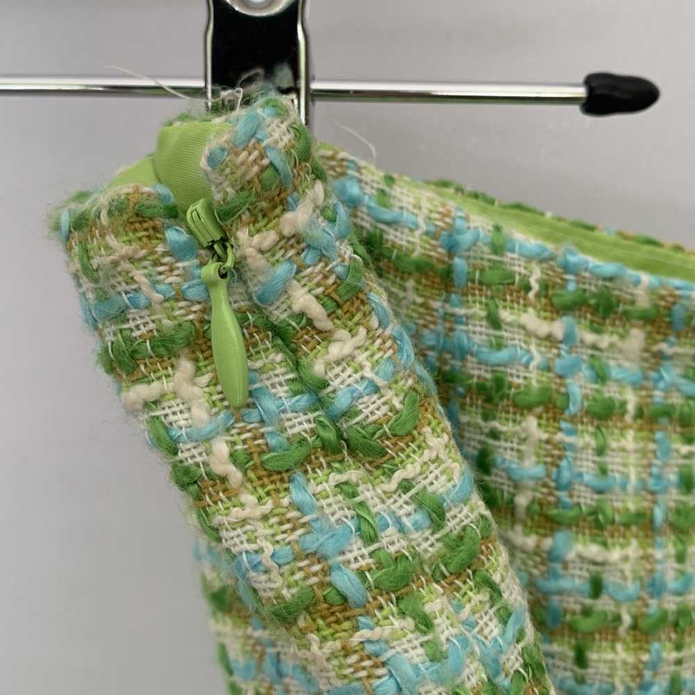 Worth Plaid Tweed Lime Green and Baby Blue Ruffle Mini Skirt Clueless Size 4 - Picture 7 of 10
